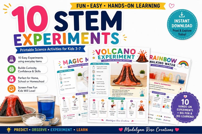 10 STEM Experiments for Kids | Printable Preschool Science Activities | Ages 3–7