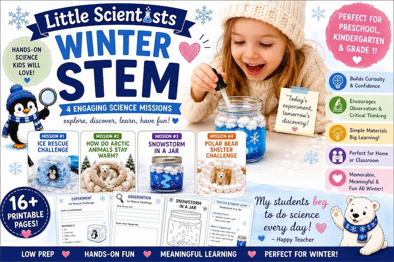 Winter STEM Activities for Kindergarten | Winter Science Experiments | Preschool STEM | Homeschool | January Science | Little Scientists